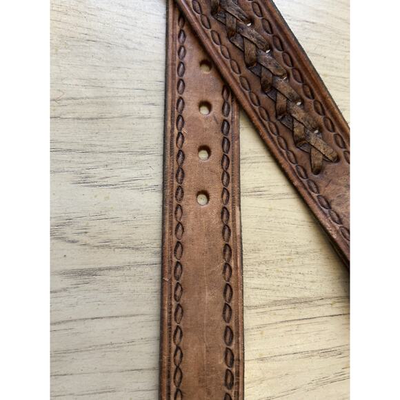 vintage TOOLED buckle belt 34 cowhide WESTERN braided RODEO brown COWBOY - Picture 10 of 15